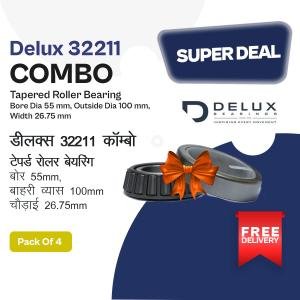 Delux Genuine 32211 Tapered Roller Bearing Combo Pack Of 4 nos, 55mm x 100mm x 26.75mm